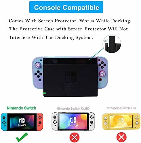 Dockable Case for Nintendo Switch - COMCOOL 3 in 1 Protective Cover Case for Nintendo Switch and Joy-Con Controller with Screen Protector and Thumb Grips - Purple and Cyan